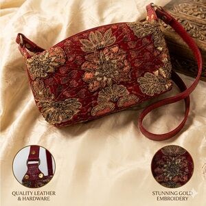 Embroidered Red Floral Shoulder Bag - Womens